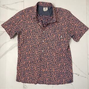 Men’s Vans T-shirt Button Up Orange & Blue Design Skater Fit Size: M